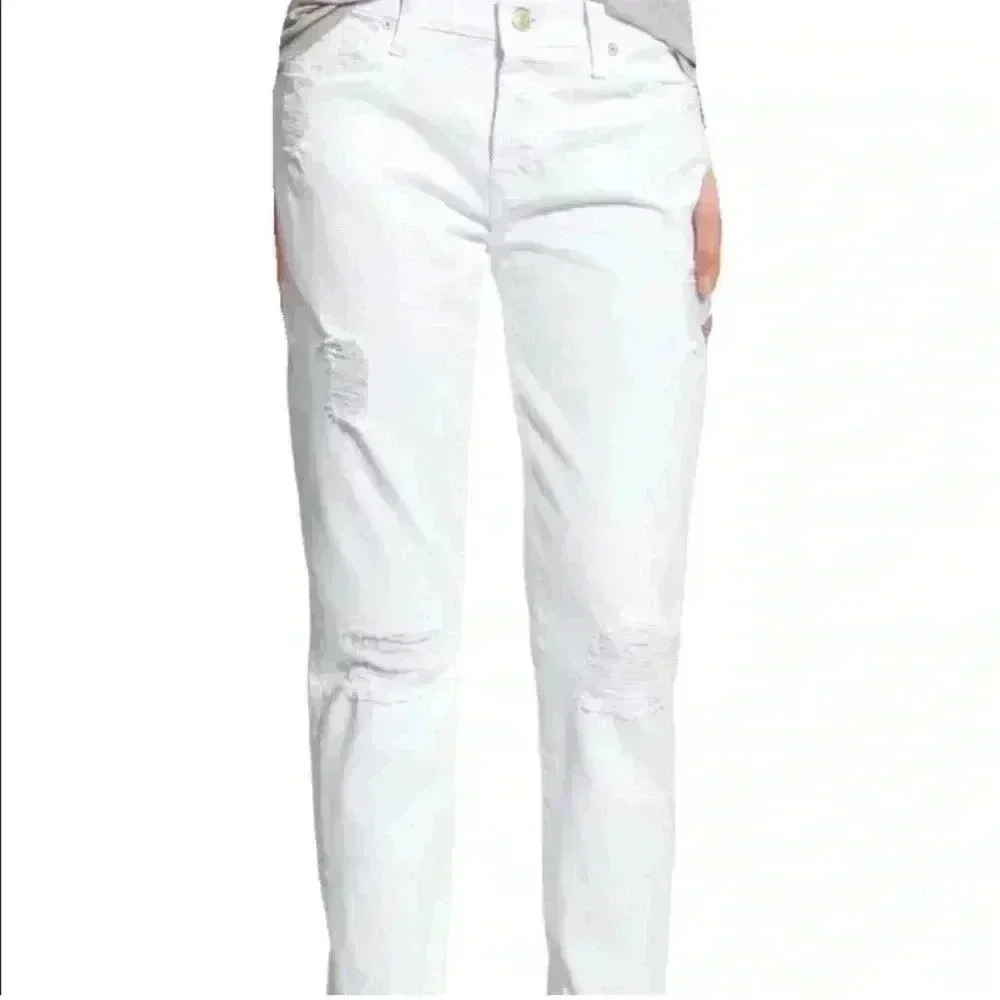 NWT 7ForAllMankind Josefina Boyfriend Skinny Jeans in Distressed White, Size 29